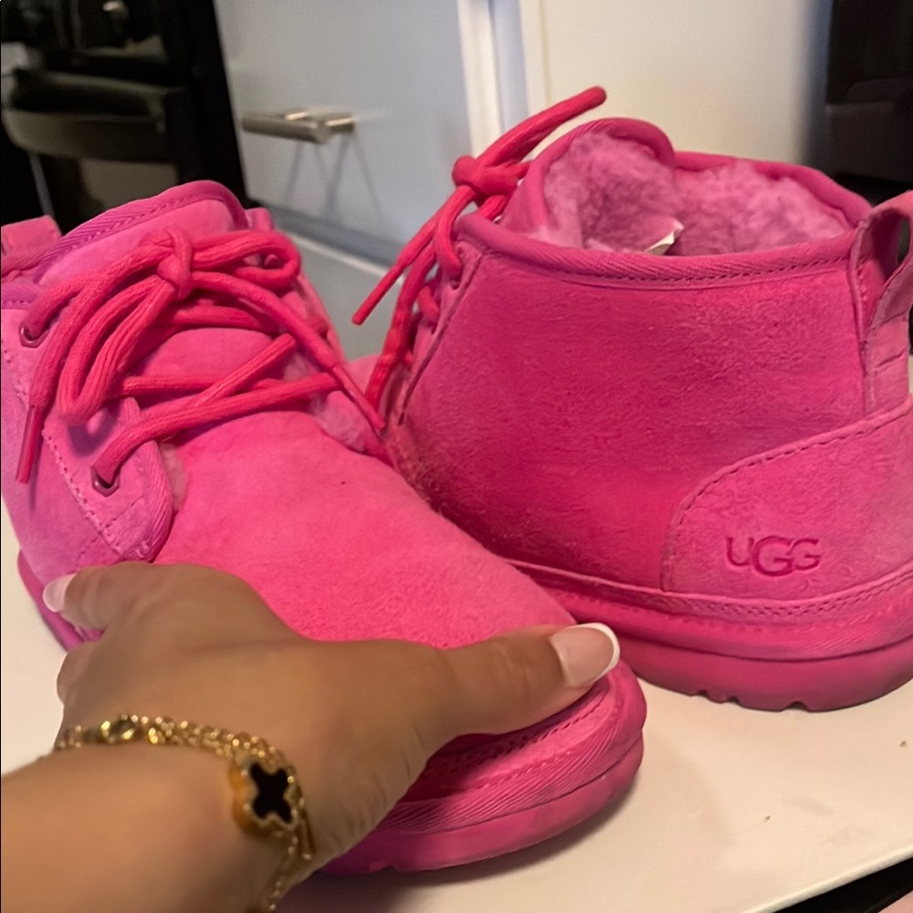 UGG Pink Suede Boots with Lace-Up Design